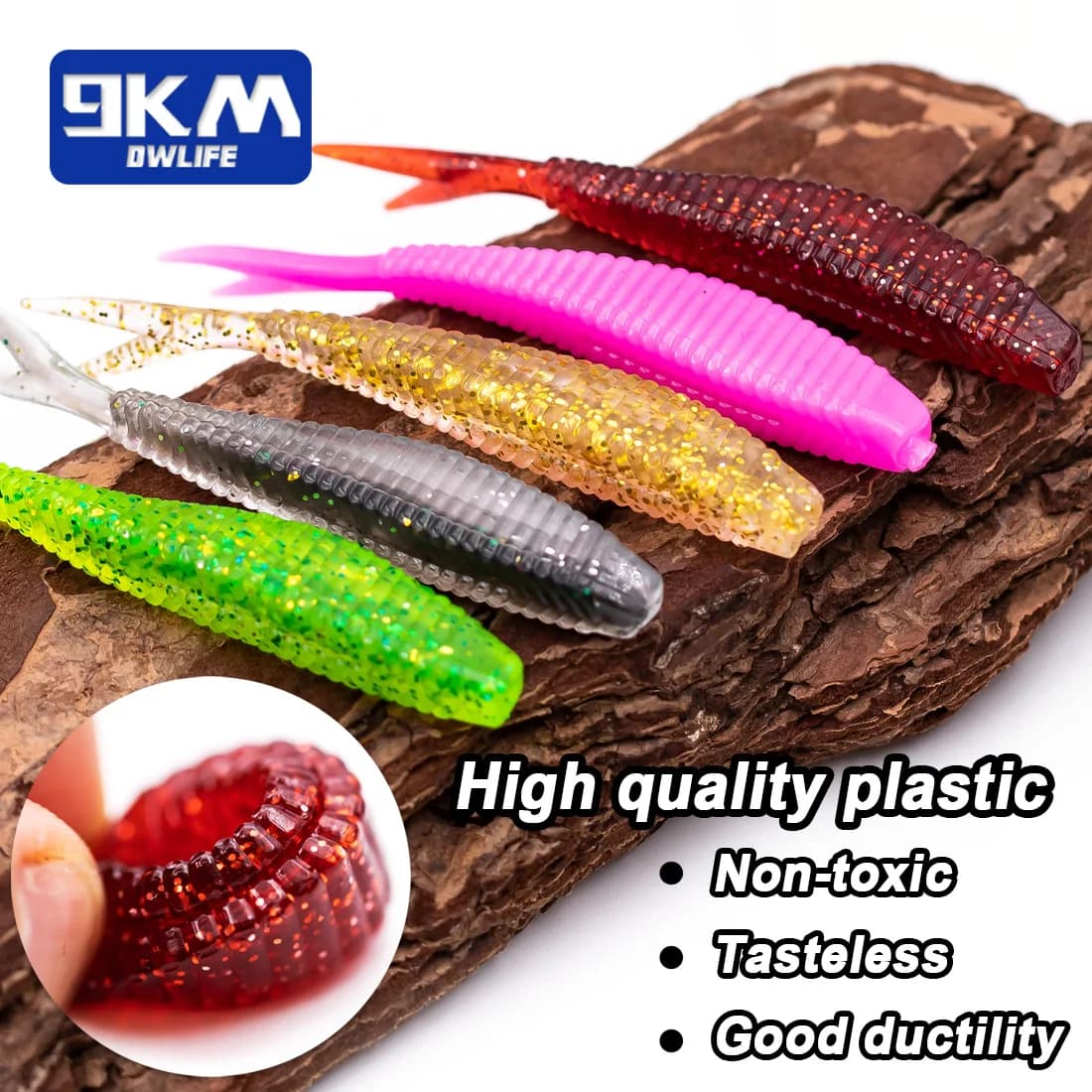 Mīkstas plastmasas ēsmas ar dakštainu asti, 15 gab., 7cm