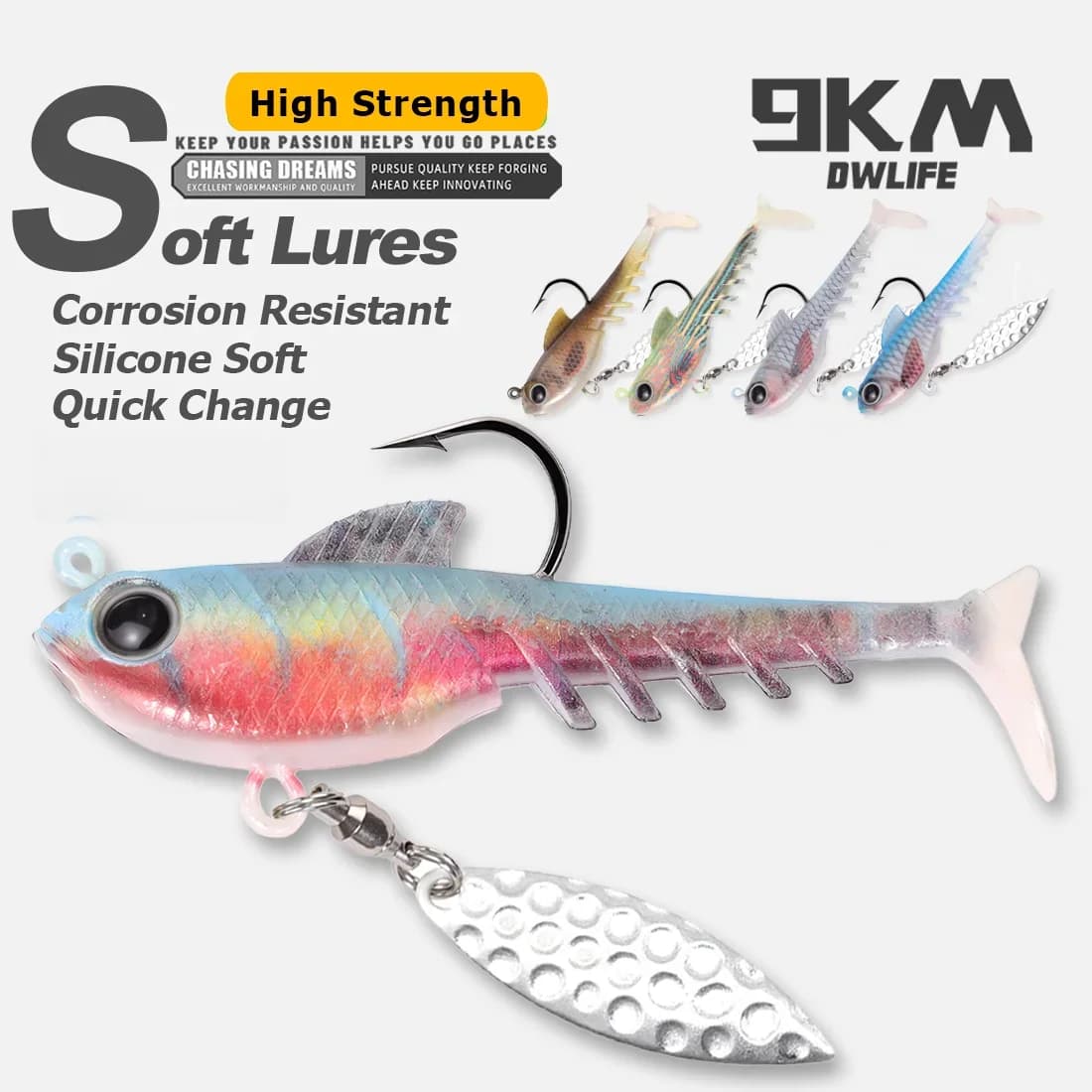 Mīkstas plastmasas Swimbait Jig Head ar Spinner Asmeni